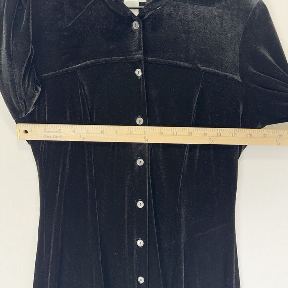 Vtg Coldwater Creek Dress Womens 6P Black Velvet Button Up Witchy Whimsigoth - Picture 10 of 11
